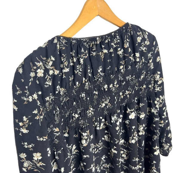 DENIM & SUPPLY Ralph Lauren Floral V Neck Smocked Babydoll Button Down Blouse - Picture 4 of 9